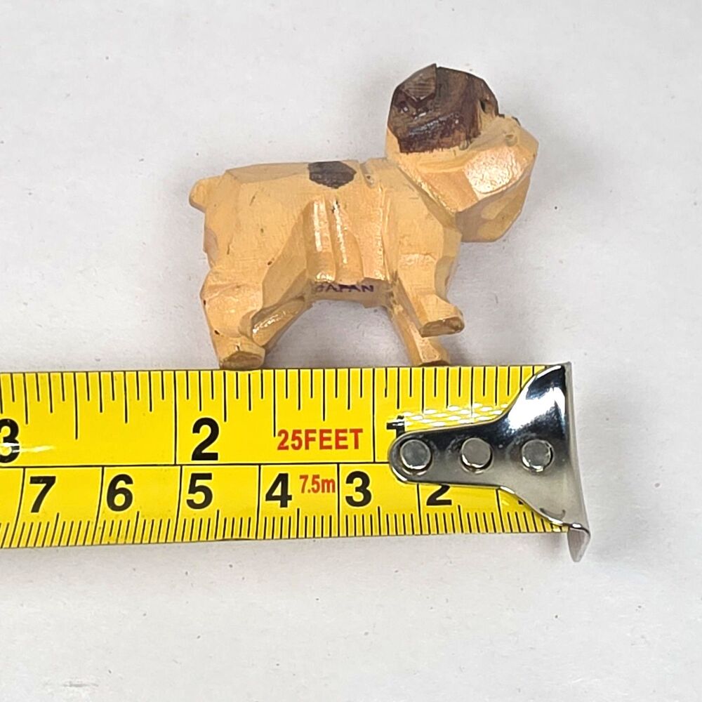 Japanese Wooden Carved Mini Dollhouse Kawaii Bulldog Dog Figure Craft Decor - Picture 6 of 6